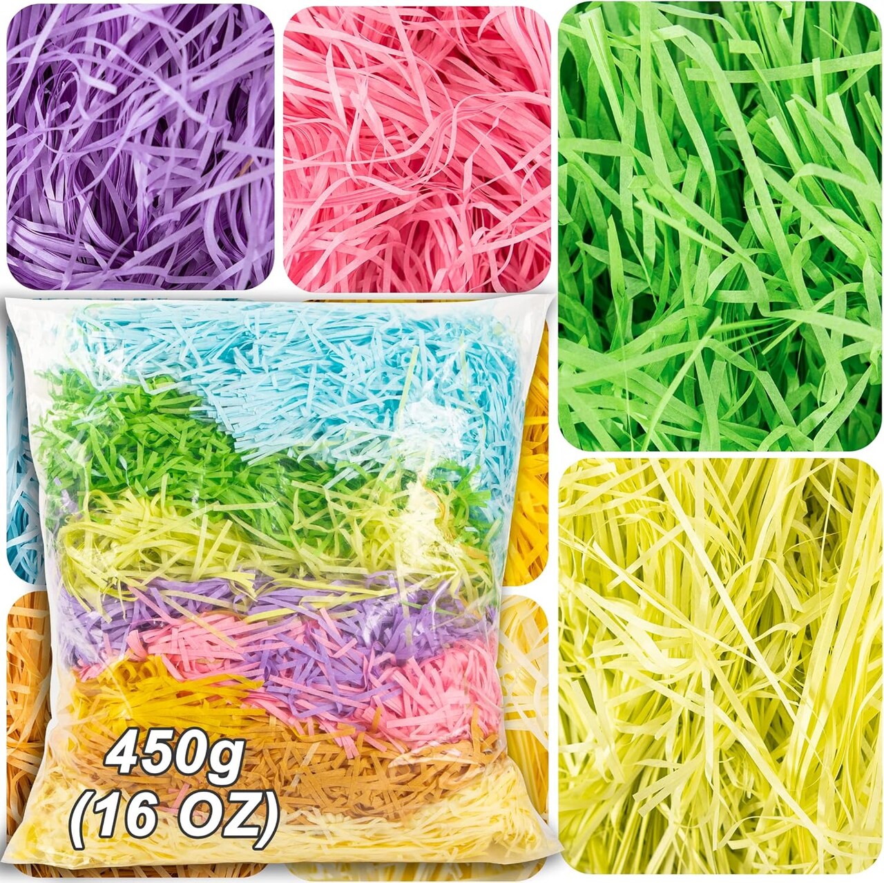 16oz Multicolor Shredded Paper Grass – Easter Basket Filler and Gift Wrap Stuffing, Perfect for Easter, Parties, Birthdays, Weddings, Anniversaries, and Decorative Crafts